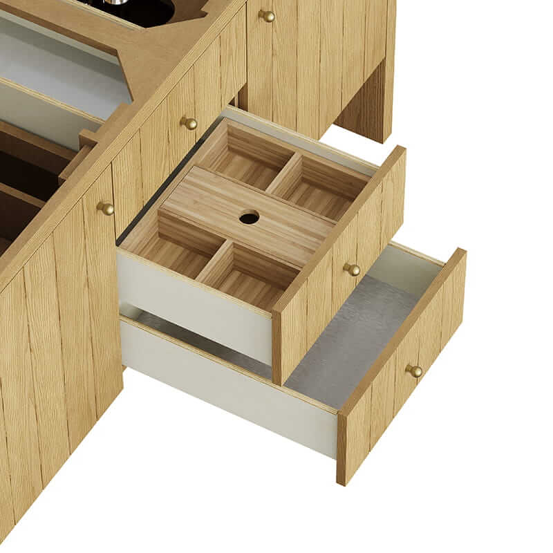 Hudson 60 Inch Double Vanity in Light Natural Oak With One Removable Bamboo Drawer Organizer Tray