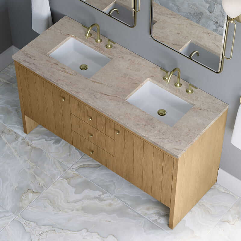 Hudson 60 Inch Double Vanity in Light Natural Oak With Tajnar Eclos Top