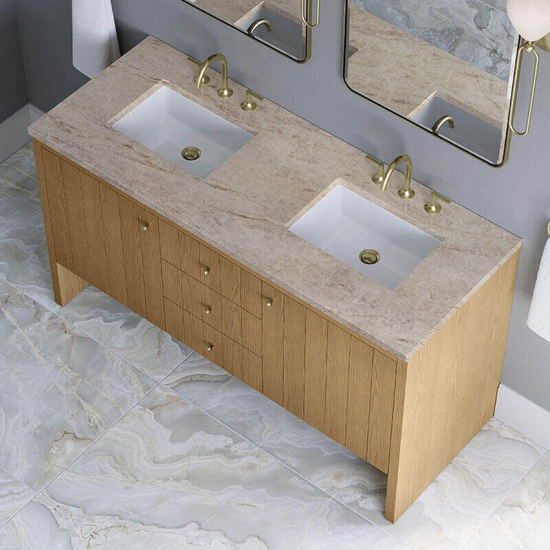 Hudson 60 inch Double Vanity Natural Oak in Tajnar Eclos Top