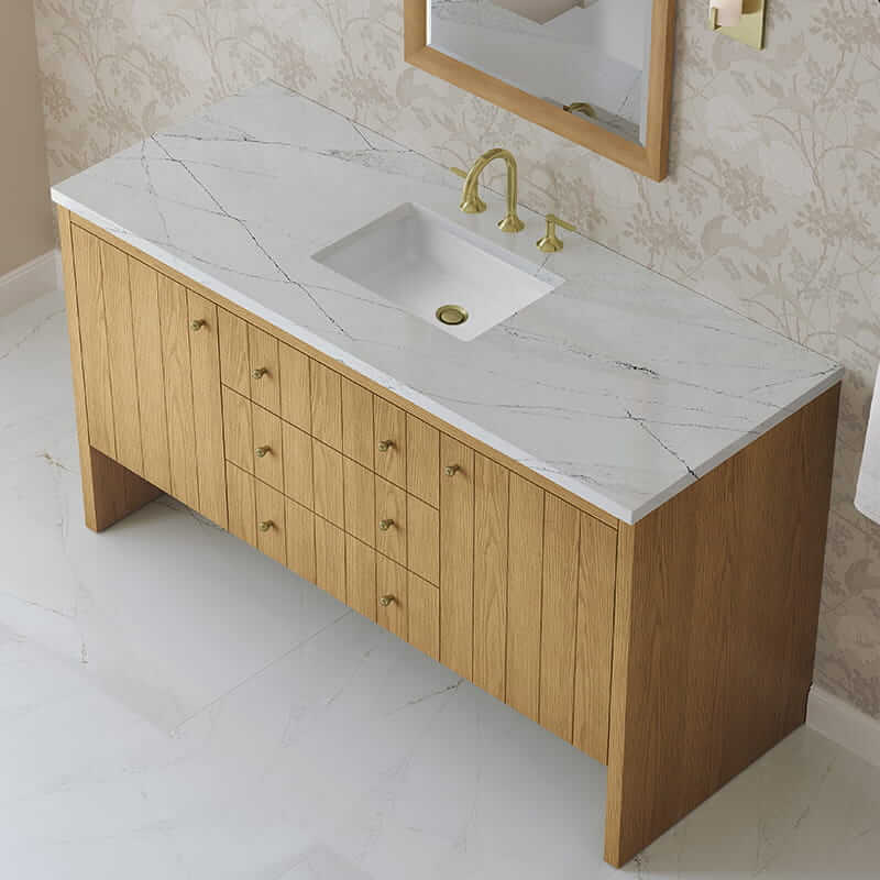 Hudson 60 Inch Single Vanity in Light Natural Oak With Ethereal Noctis Top