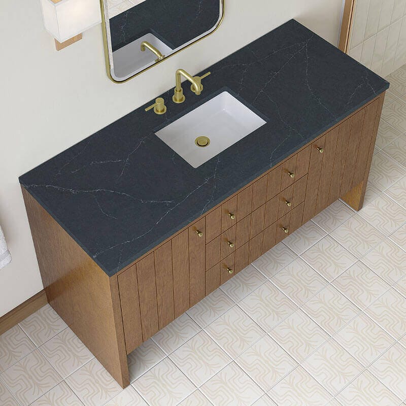 Hudson 60 Single Vanity Honey Oak in Charcoal Soapstone Silestone Top
