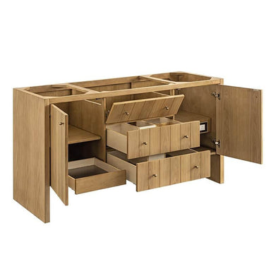 Hudson 60" Single Vanity in Light Natural Oak Corner View Open Drawer