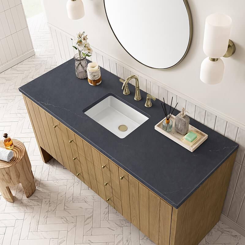 Hudson 60" Single Vanity in Light Natural Oak With Charcoal Soapstone Top