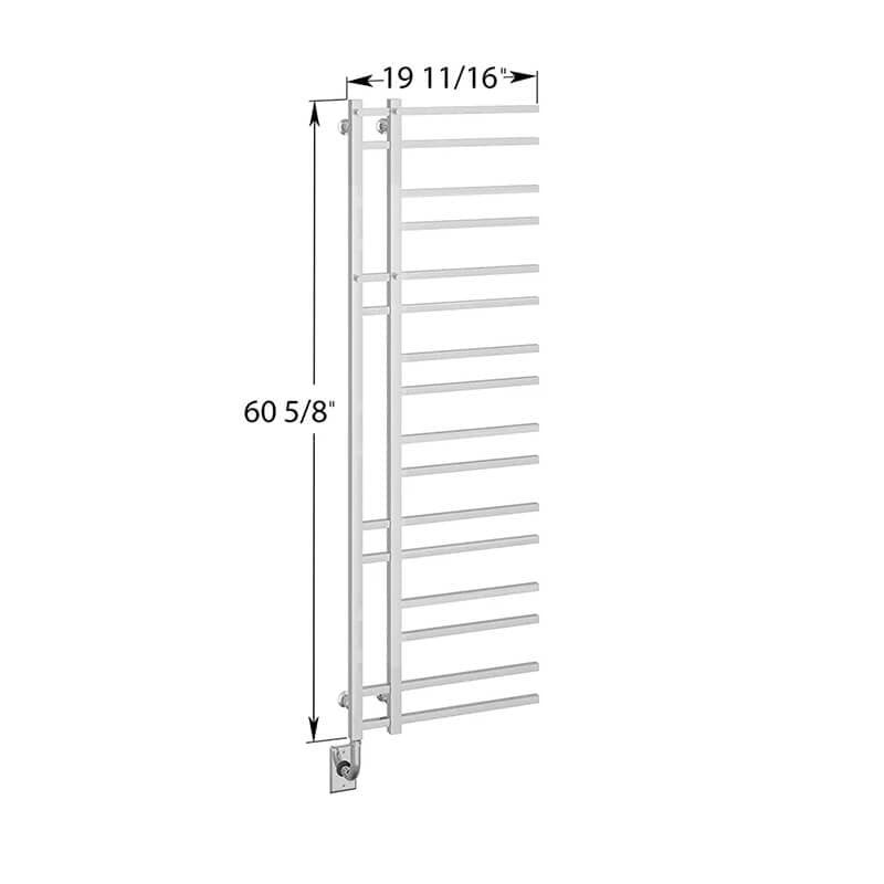 ICO 19.5" x 60.5" Trento Hydronic Towel Warmer Dimensions