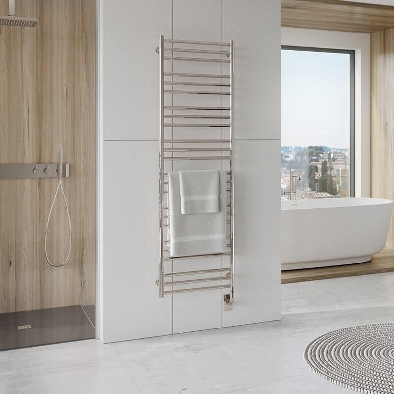 ICO Bath 23.5" x 31" Sorano Towel Warmer in a Bathroom With 2 Towels