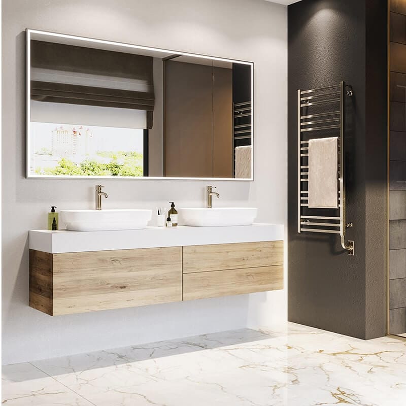 ICO Bath Avento 23.5" x 47.5" Towel Warmer Beside Double Vanity Cabinet