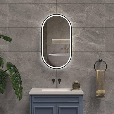 ICO Bath Kiara Led Mirror Matte Black Front View Bathroom Set Up