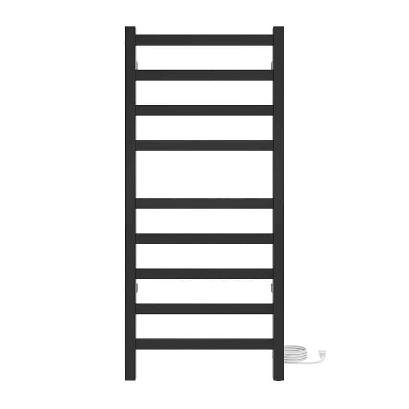 ICO Bath Kontour Square 18 X 40 Towel Warmer Matte Black Plug-in Front View