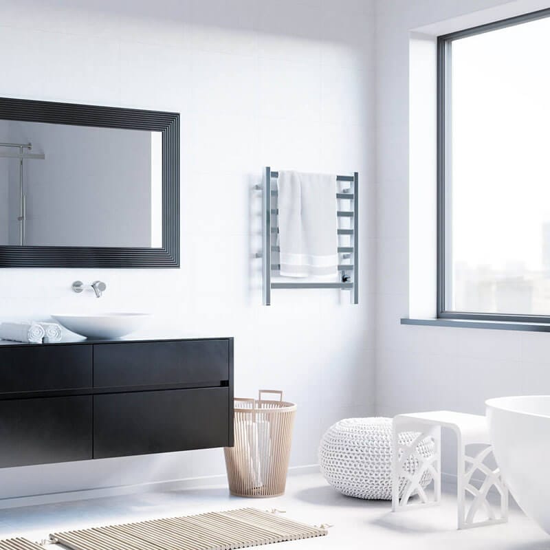 ICO Bath Kontour Square 24 X 27 Towel Warmer Side View Lifestyle