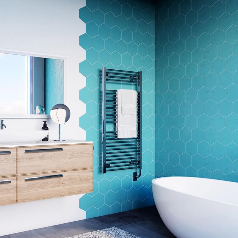 ICO Bath Savoy 29.5" x 47.5" Towel Warmer Corner View Lifestyle