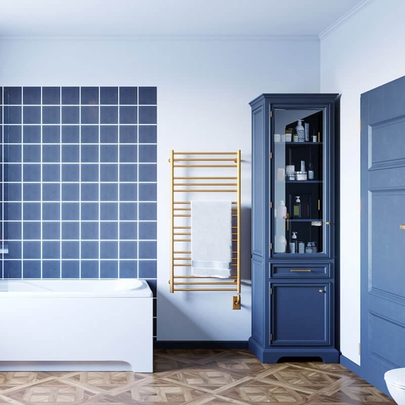 ICO Bath Sorano 19.5" x 47.5" Towel Warmer in Blue Bathroom