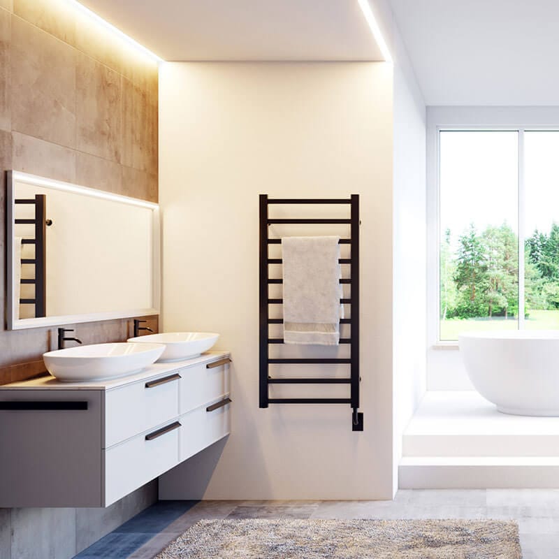 ICO Bath Tuzio Milano 23.5 X 31 Towel Warmer Matte Black Front View