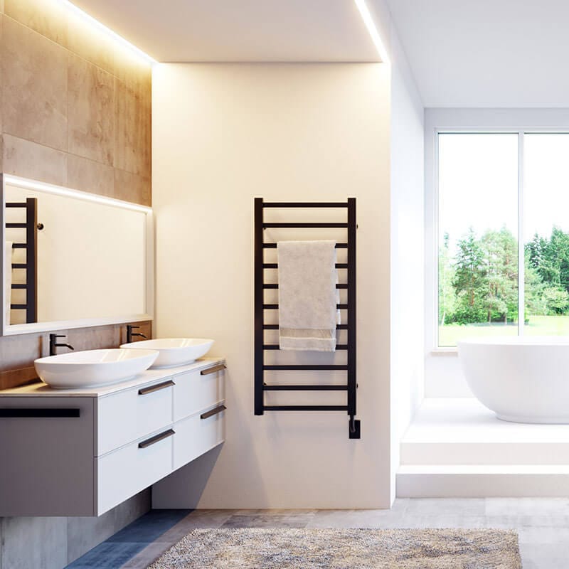 ICO Bath Tuzio Milano 23.5 X 50.5 Towel Warmer Matte Black Front View