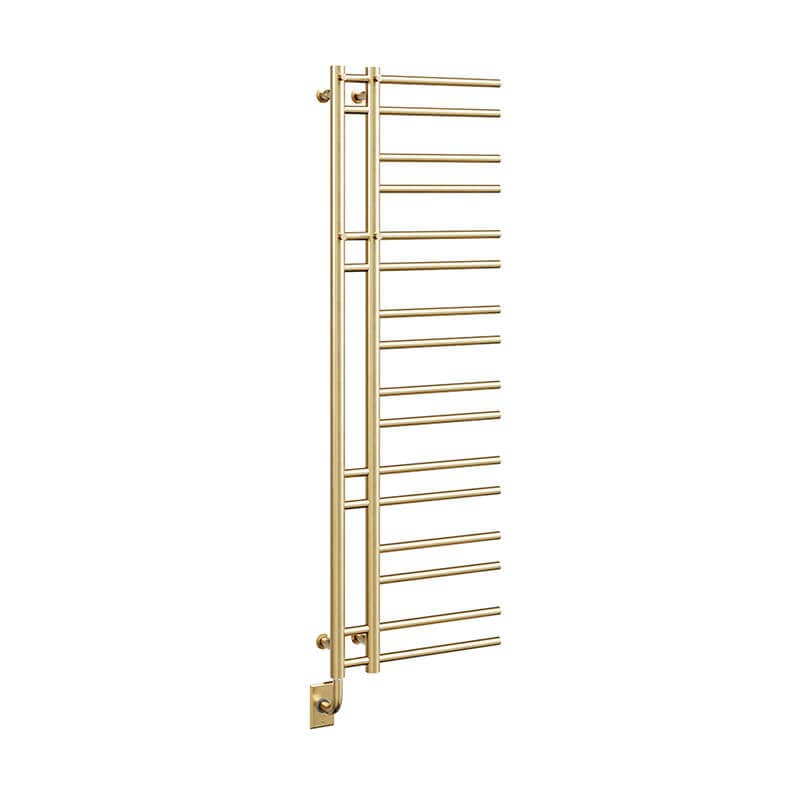 ICO Bath Tuzio Ortona 19.5 X 60.5 Towel Warmer Pvd Brushed Gold Corner View