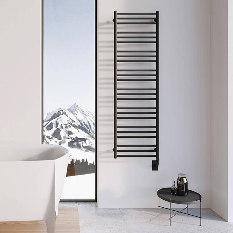 ICO Bath Tuzio Sorano 19.5" x 31" Towel Warmer Black Beside Painting