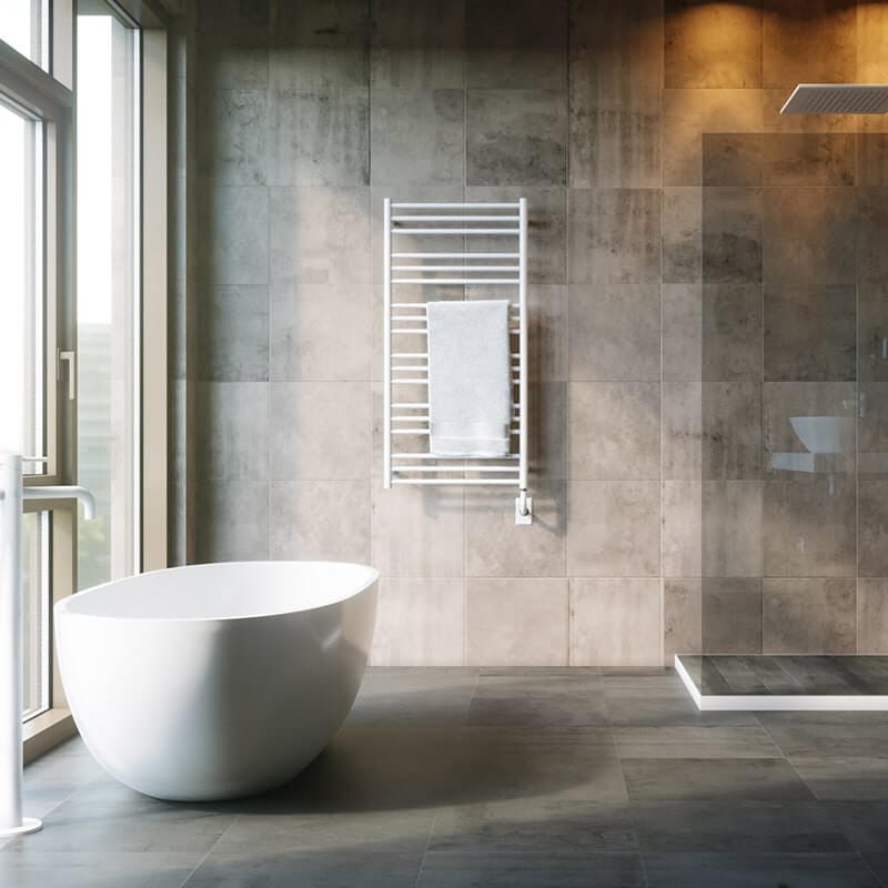 ICO Bath Tuzio Sorano 23.5" x 47.5" Towel Warmer White Corner View