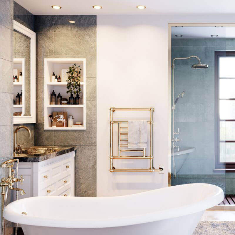 ICO Bath Tuzio Thames 23.5 X 38 Towel Warmer Unlacquered Brass Front View