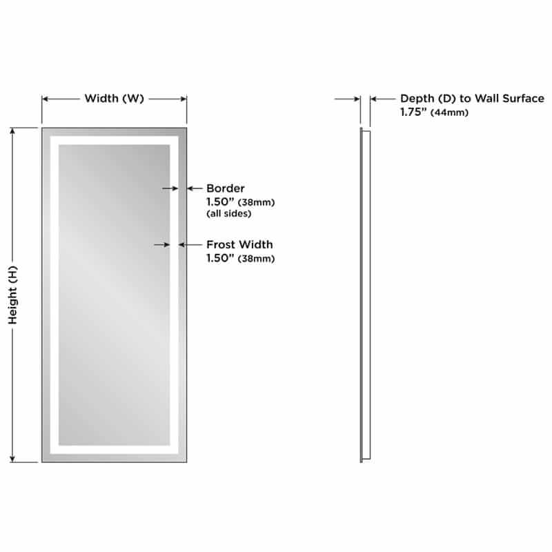 Integrity Lighted Wardrobe Mirror Technical Drawings