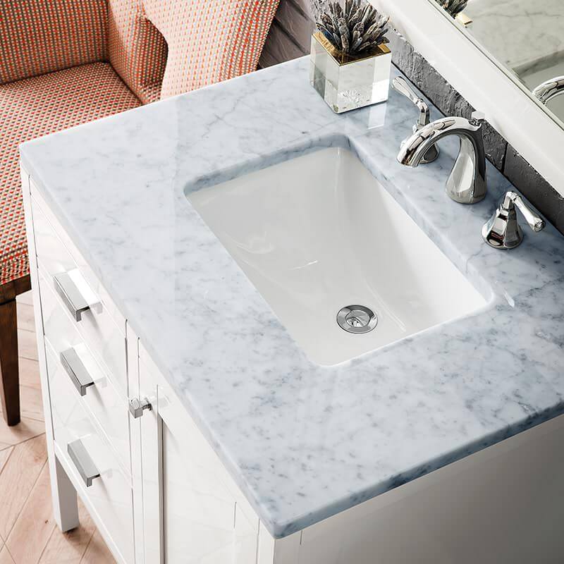 James Martin Addison 30 Inch Single Vanity in Glossy White With Carrara White Top