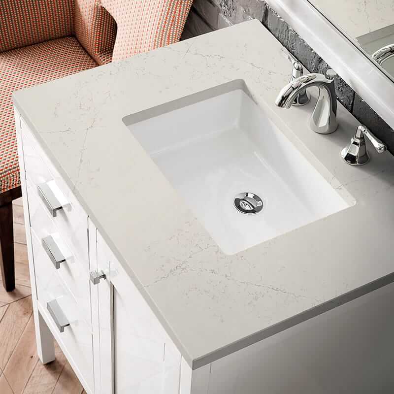 James Martin Addison 30 Inch Single Vanity in Glossy White With Siberian Silestone Top