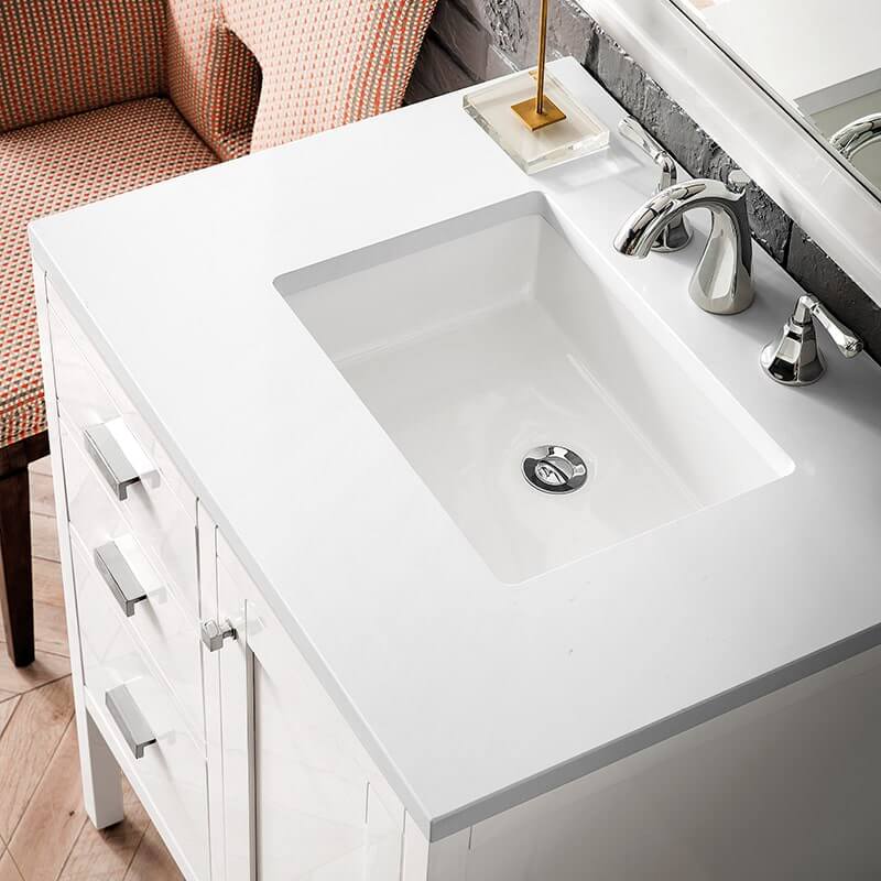 James Martin Addison 30 Inch Single Vanity in Glossy White With White Zeus Silestone Top