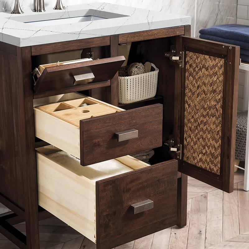 James Martin Addison 30 Inch Single Vanity in Mid Century Acacia With Ethereal Noctis Silestone Top