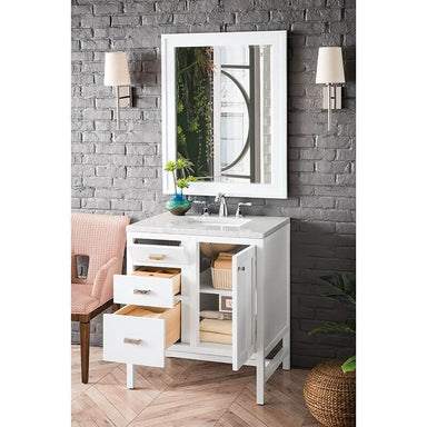 James Martin Addison 30" Single Vanity in Glossy White With Arctic Fall Solid Surface Top