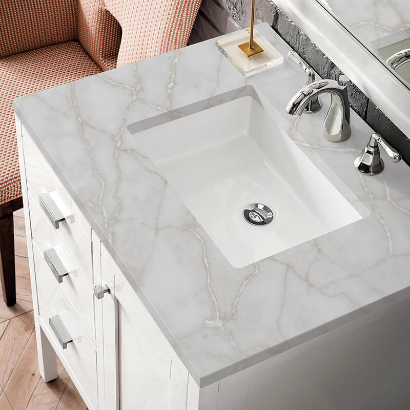 James Martin Addison 30" Single Vanity in Glossy White With Victorian Silver Silestone Top
