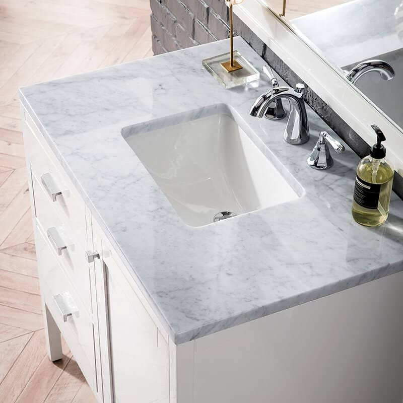 James Martin Addison 36 Inch Single Vanity in Glossy White With Carrara White Top
