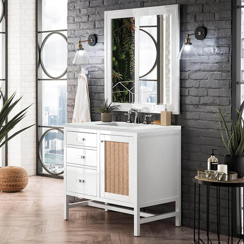 James Martin Addison 36 Inch Single Vanity in Glossy White With Ethereal Noctis Top