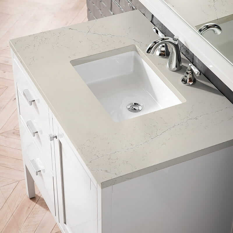 James Martin Addison 36 Inch Single Vanity in Glossy White With Siberian Silestone Top