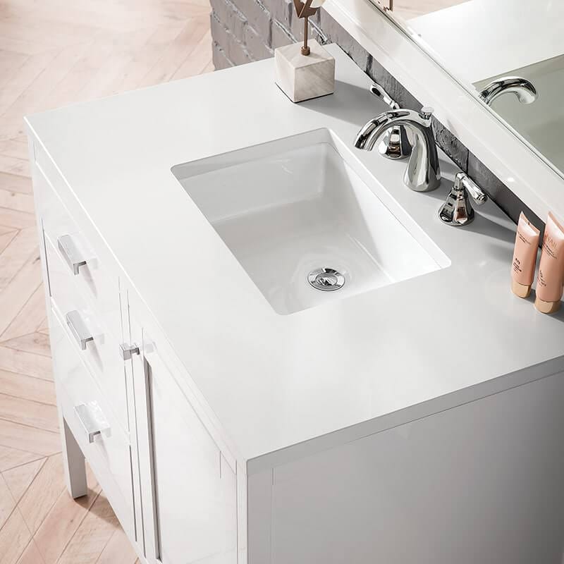 James Martin Addison 36 Inch Single Vanity in Glossy White With White Zeus Silestone Top