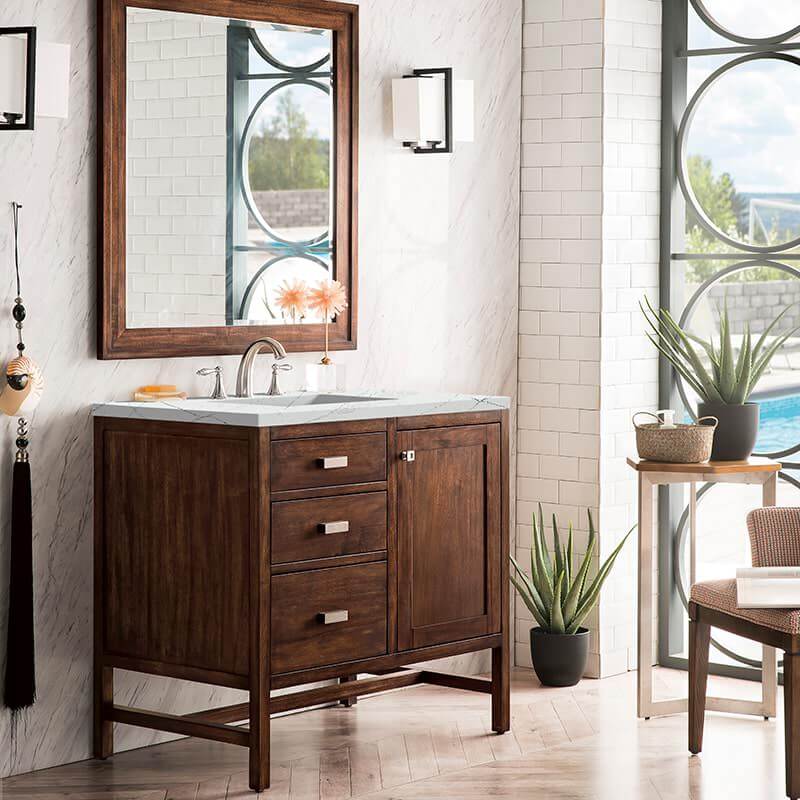 James Martin Addison 36 Inch Single Vanity in Mid Century Acacia With Ethereal Noctis Silestone Top