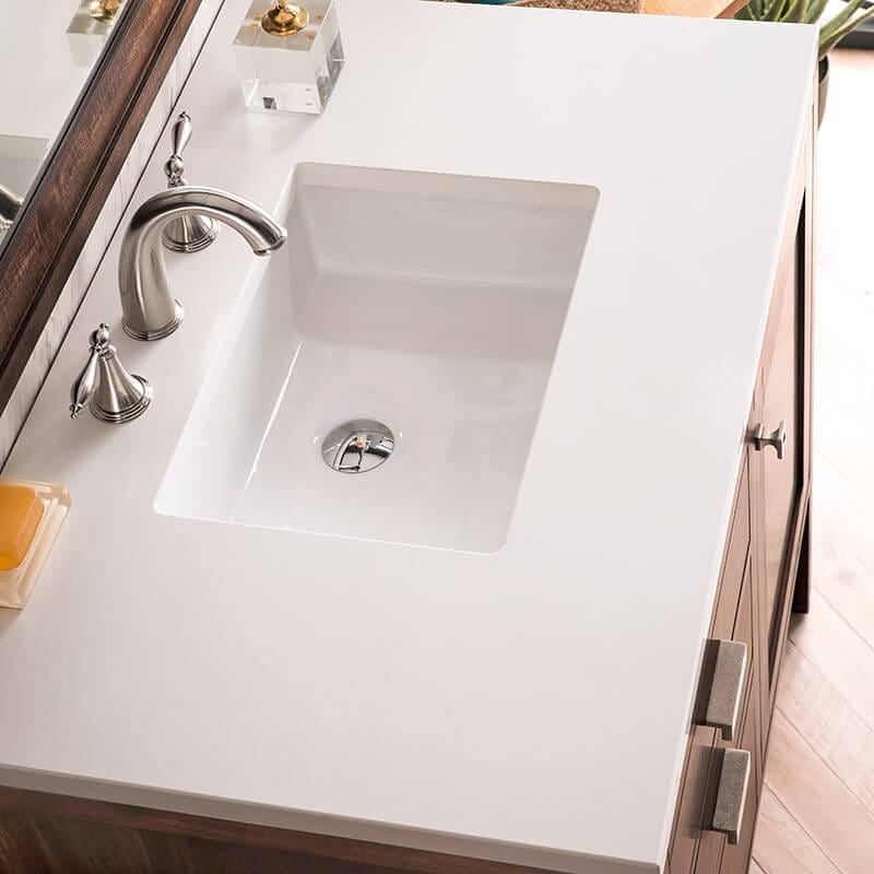 James Martin Addison 36 Inch Single Vanity in Mid Century Acacia With White Zeus Silestone Top
