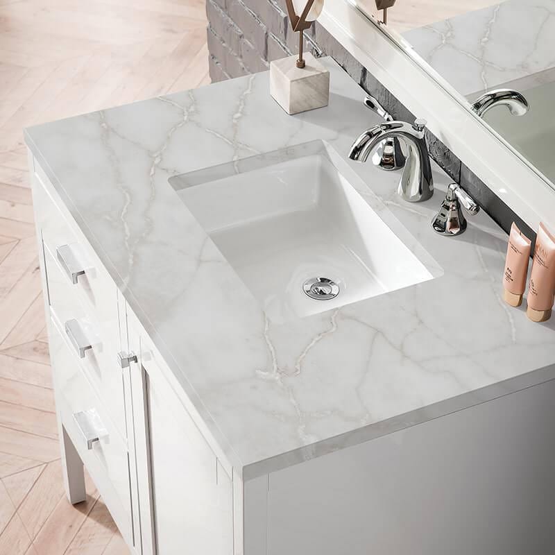 James Martin Addison 36" Single Vanity in Glossy White With Victorian Silver Silestone Top