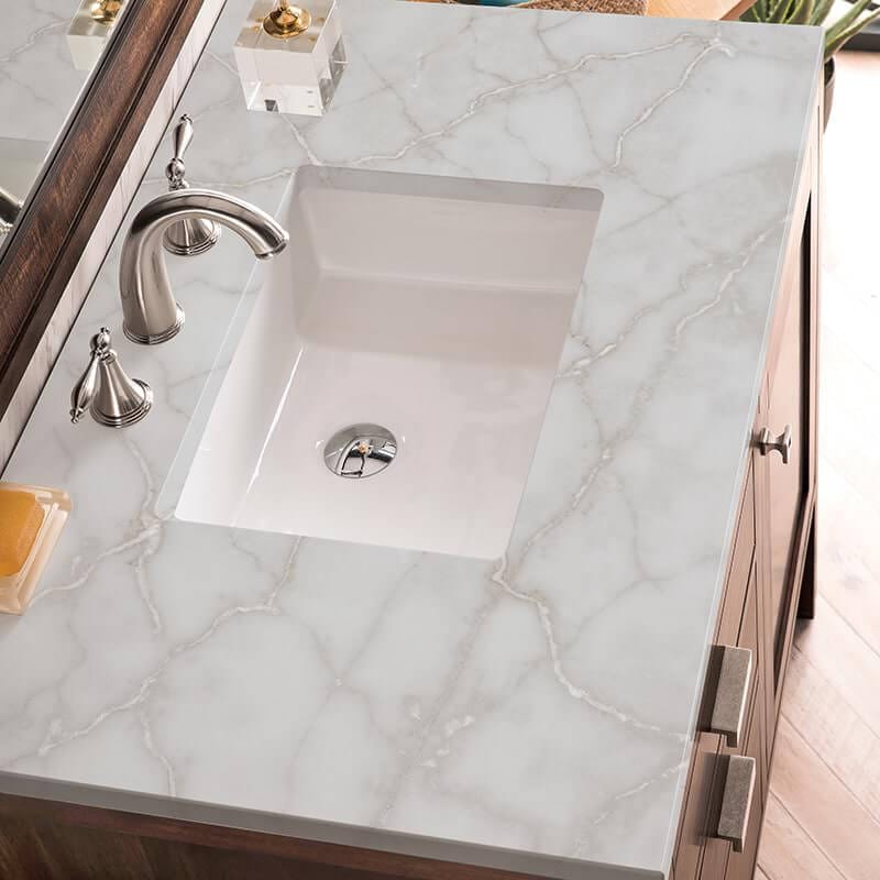 James Martin Addison 36" Single Vanity in Mid Century Acacia With Victorian Silver Silestone Top