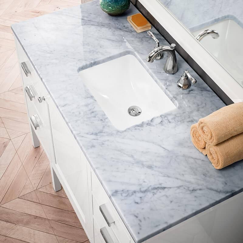 James Martin Addison 48 Inch Single Vanity in Glossy White With Carrara White Top