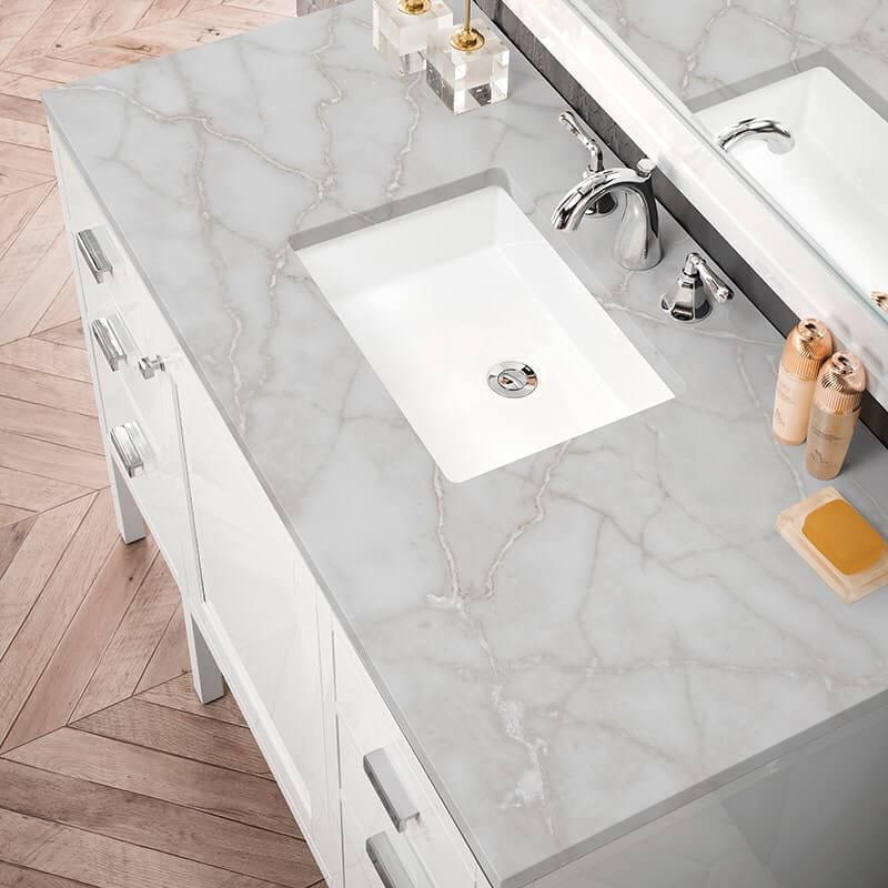 James Martin Addison 48 Inch Single Vanity in Glossy White With Victorian Silver Silestone Top