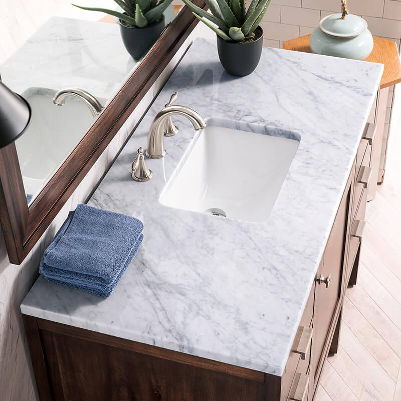 James Martin Addison 48 Inch Single Vanity in Mid Century Acacia With Carrara White Top