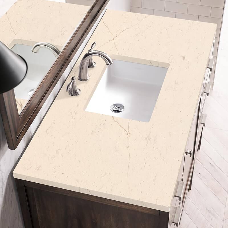 James Martin Addison 48 Inch Single Vanity in Mid Century Acacia With Eternal Marfil Silestone Top