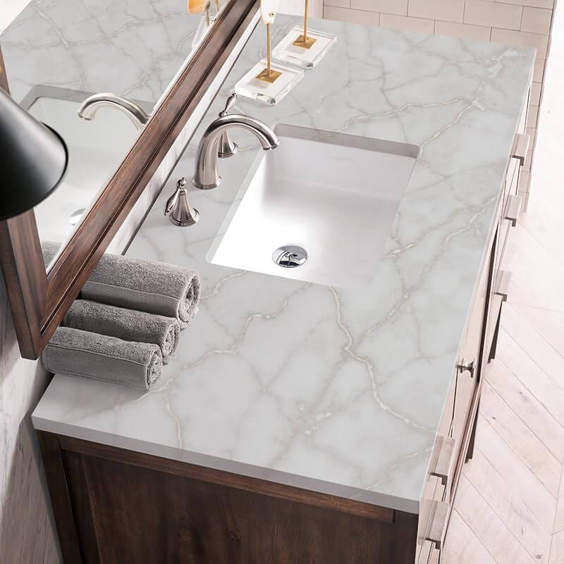 James Martin Addison 48 Inch Single Vanity in Mid Century Acacia With Victorian Silver Silestone Top