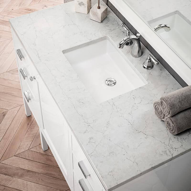 James Martin Addison 48" Single Vanity in Glossy White With Eternal Jasmine Pearl Silestone Top