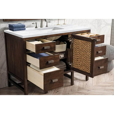 James Martin Addison 48" Single Vanity in Mid Century Acacia With Arctic Fall Solid Surface Top