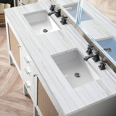 James Martin Addison 60" Double Vanity in Glossy White With Arctic Fall Solid Surface Top