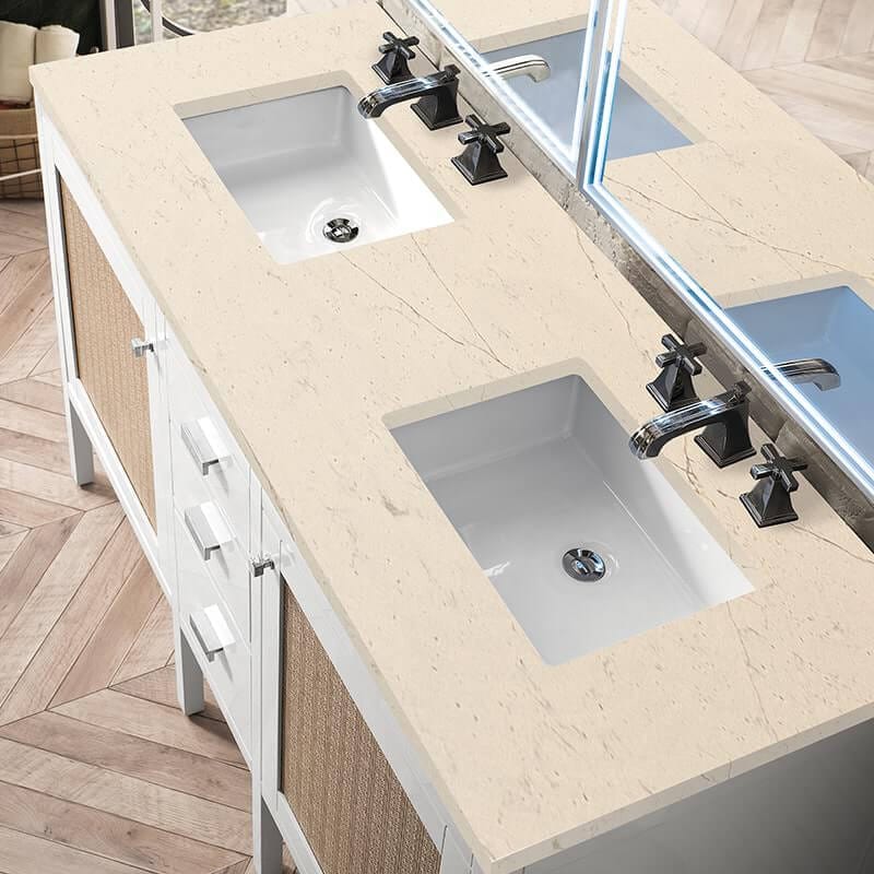 James Martin Addison 60" Double Vanity in Glossy White With Eternal Marfil Top