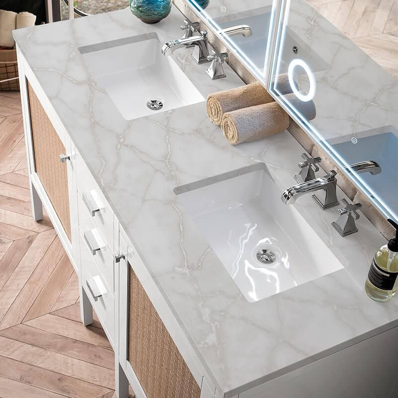 James Martin Addison 60" Double Vanity in Glossy White With Victorian Silver Silestone Top