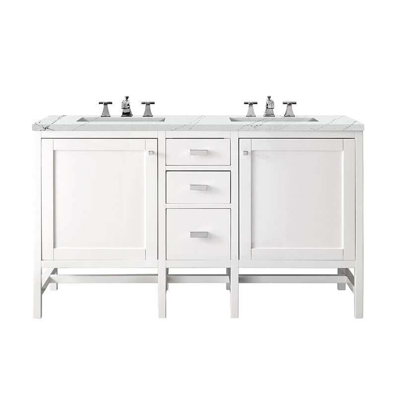 James Martin Addison 60 Inch Double Vanity in Glossy White With Ethereal Noctis Top