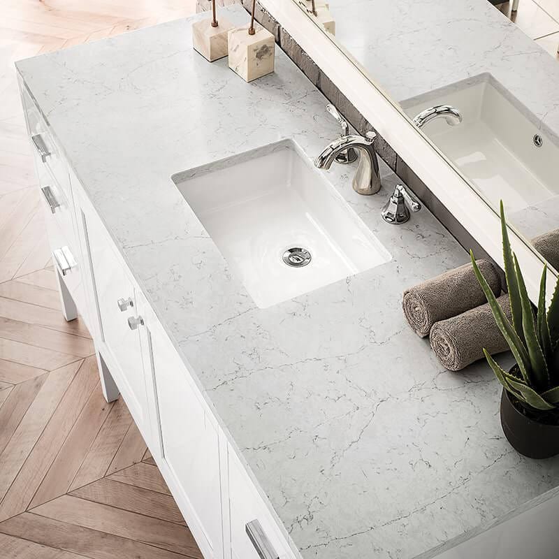 James Martin Addison 60 Inch Single Vanity in Glossy White With Carrara White Top