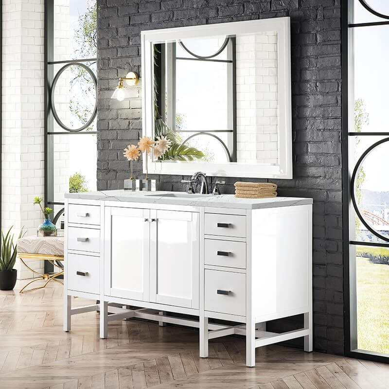 James Martin Addison 60 Inch Single Vanity in Glossy White With Ethereal Noctis Top