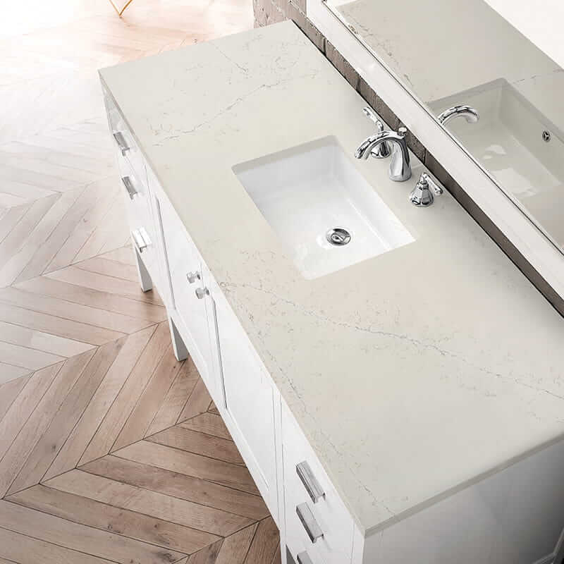 James Martin Addison 60 Inch Single Vanity in Glossy White With Siberian Silestone Top